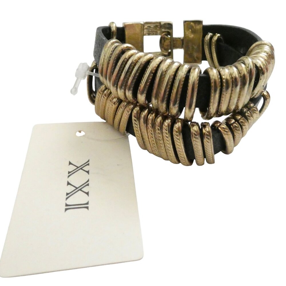 FOREVER 21 metal link faux leather cuff bracelet NWT
